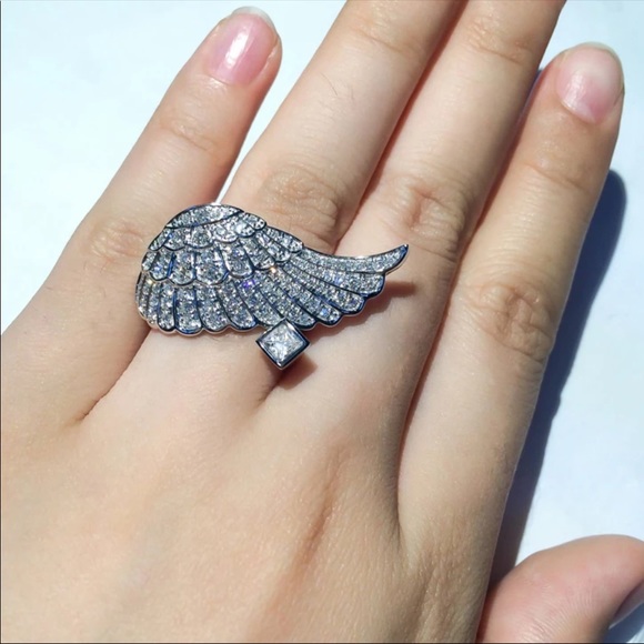 Feather 925  Silver  White Sapphire Ring - Picture 3 of 10